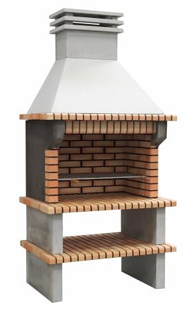 MAESTRO FERRETERO MOVELAR - Barbacoa de Obra Prefabricada de Leña y Carbón Modelo Paella (Gris, Naranja - 120 x 80 x 255 cm) Ref: 3490 - Cocina de Exterior para Jardín o Patio