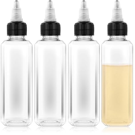 Qianyu 4 Pcs Oil Squeeze Bottles Small Dispenser Bottle with Twist Top Cap Liquid Condiment Container Leak-Proof Dispensing Bottles for Soy Sauce Vinegar Syrup Ketchup Crafts Kitchen Household