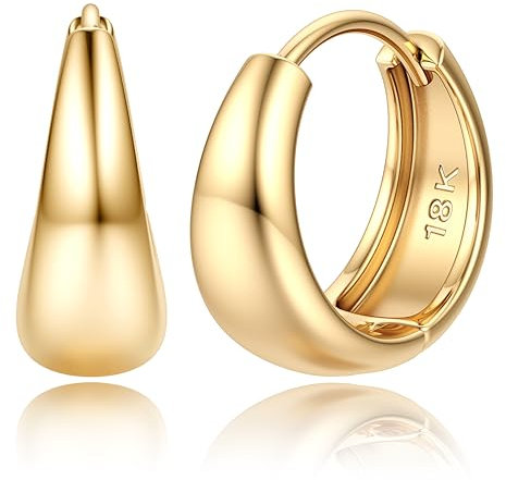 JeweBella Kleine Dicke Ohrringe Gold für Damen 18K Vergoldete Hypoallergene Chunky Goldene Creolen Huggie Offene Tropfen Zirkonia Ohrringe