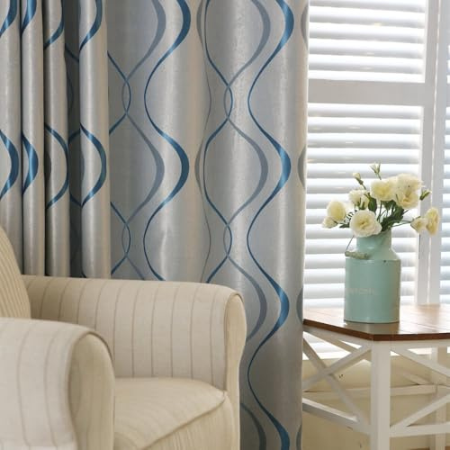 Amidoudou 2er-Set Moderne Art Geometrische Vorhänge Wohnzimmer Vorhänge (Blau,215 * 140cm)