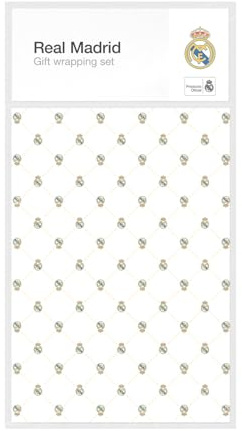Grupo Erik Real Madrid Geschenkpapier Set Geschenkpapier Schleifen und | Aufkleber Packpapier - 2 Geschenkpapierbögen 50 x 70 cm Geschenkpapier Weihnachten oder Geschenkpapier Geburtstag