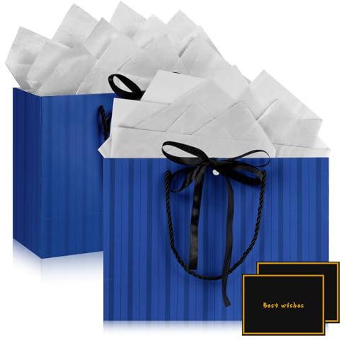 Mifferer Geschenktüten, 2 Stück Papier Geschenktüten mit 2 Taschentuch und 2 Karten, Geschenktüten mit Griffen für Frauen, Mädchen, Brautjungfern, Geburtstage, Valentinstag und Hochzeitsfeiern