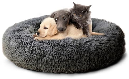 CALIYO Hundebett Grosse Hunde, Katzenbett Flauschig, Katzenkissen Hundekissen Waschbar, Trocknergeeignetes Katzen Bett, Hundebetten Rund Katzenkörbchen Durchmesser 100 cm(Dunkelgrau)