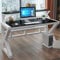 Moderner Computertisch aus Glas mit stabilem Metallrahmen für Home Office, 99 cm, Schwarz und Weiß