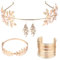 4 Stück Griechische Göttin Kostüm Schmuck Set , Lorbeerkranz Haarreif Kopfschmuck Gold,Lorbeerkranz Armband Stirnband Dangle Ohrring,Goldener Haarschmuck Damen für Hochzeit Party Tanzparty Mode Show