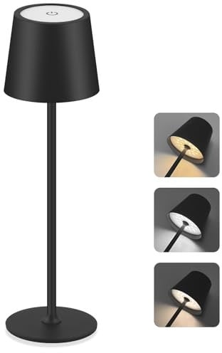 CNMTCCO Lampada da tavolo senza fili, ricaricabile con batteria da 5200 mAh, regolabile in altezza, 3 temperature di colore, dimmerabile, portatile, impermeabile, per sala da pranzo, camera da letto
