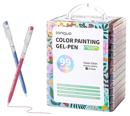 languo Gel bläckpennor för vuxna målarböcker, 99 färger gelbläckpennor perfekta för teckning, klottring, journaling, konsttillbehör och hantverk