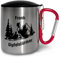 Edelstahl-Tasse mit Karabiner und Deckel ca. 330ml personalisiert „Gipfelstürmer“ Geschenk für Bergliebhaber Männer & Frauen - Metall-Becher mit Namen – Outdoor Camping (Roter Griff, Mit Deckel)
