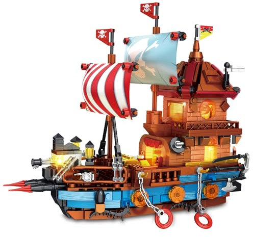 Pirate Ship Building Blocks Set with Lights, Compatible with Lego Set, Modern Boat Model Toy Building Kit for Adults, Idea Christmas Birthday Gift for Kids Teens Girls Boys 8-14+ (916 PCS)