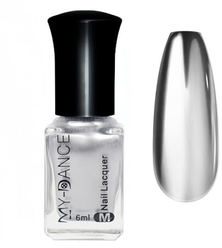 Silver Nail Polish,Metallic Nail Polish,Metal Mirror Nail Varnish,Silver Chrome Nail Varnish Quick Drying Metallic Effect,Super Shine Mirror Effect Nail Art Home Manicure