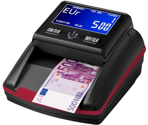 Banknotenprüfer & Geldzählmaschine 2in1 STANEW,Professioneller Banknotendetektor, Falschgelderkennung mit UV/MG/IR für EUR, USD, GBP, LCD Display Schwarz Rot