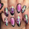 24pcs Short Almond Press on Nails French Tip False Nails Pink Black Ombre Heart Fake Nails Glitter Silver Stick on Nails Removable Glue-on Acrylic Nail Tips Neon Accessories for Women