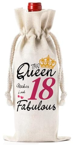 JOUWUI 18th Birthday Gifts for Women,Turning 18 Year Old Gift,Birthday Wine Bag Gift for Best Friend,Daughter,Classmate,Decorative Wine Bag Birthday Gift,Wine Bottle Gift Bag,Drawstring Bags