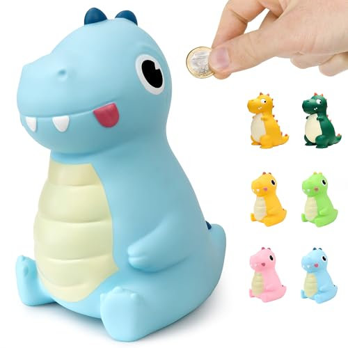 LEcylankEr Spardose Kinder Dinosaurier Sparschwein Taufgeschenke für Jungen Mädchen Money Box aus Sicheres PVC-Material Gut für Dekoration Spielzeug Geschen (Neu - Blau)