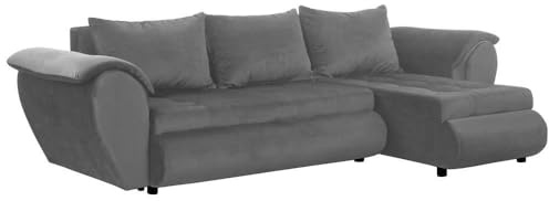 FORNIRO 24 Sierano Ecksofa 265x143x83cm Grau Wohnzimmer Couch Schlafsofa | Mit Schlaffunktion & Bettkasten - L-Form - Kissen - Stoff Basic | ausziehbar Gäste bequem Stauraum Design hochwertig Eckcouch
