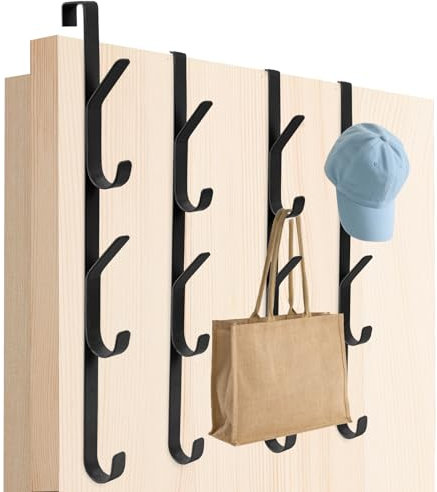 Tahbarshi 4 Stück x 5 Haken Türhaken zum Einhängen, Türgarderobe zum Einhängen, Edelstahl Türhaken Innenseite, Platzsparende Kleiderhaken Tür, Flexible Garderobe Tür (Schwarz, 1.7CM)