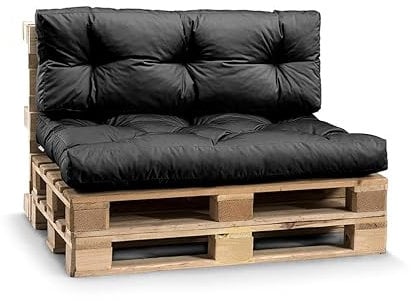 Gutekissen® Palettenkissen Wetterfest, Gartensofakissen, viele Farben und Größen PPI (Set (Sitzkissen 120x80 +Rückenlehne 120x40), Schwarz-wasserfestes)