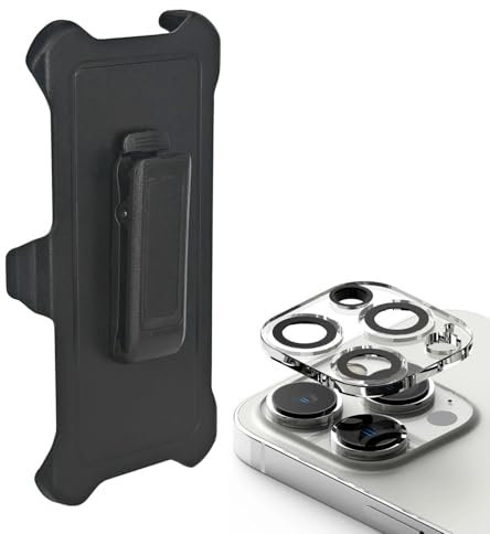 MEEFIX Belt Clip Holster Replacement for Otterbox Defender Series Case (for iPhone 14 Pro Max) + HD Tempered Glass Camera Lens Protector Bundle