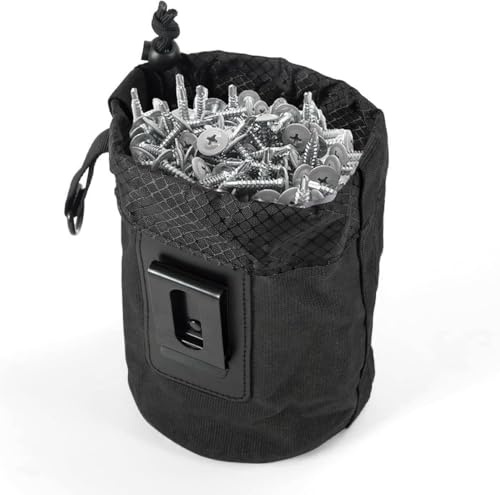 Tool Pouch for Screws and Nails,Waxed Canvas Wear Resistant Small tools Storage Bag with Metal Belt Clip Attachment For Builders Electrician's Hammer Frame And Nail Bag Organizer 13 x 19.5cm