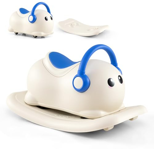 GOPLUS Caballo Balancín 3 en 1 con Almacenamiento Oculto | Correpasillos Infantil con 4 Ruedas Universales y Tabla de Equilibrio Desmontable