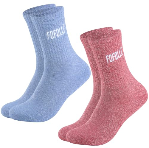 CL&MH 2 pièces Jolie Motif de broderie Chaussettes à Paillettes Fofolle,idéal cadeau fille,anniversaire fille,Super chaussettes paillettes et message rigolo,Colorées Mot Fantaisie