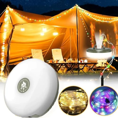 Solunari Glowline Camp String | Roll & Glow | Sofortige Stimmung 10M Aufladbare LED Lichterkette für Camping - Wasserdicht & Aufrollbar, 8 Modi, Tragbar, Zelt, Garten