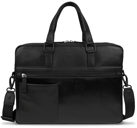 bugatti Joel große Aktentasche aus Leder, Businesstasche mit Laptopfach 17, schwarz