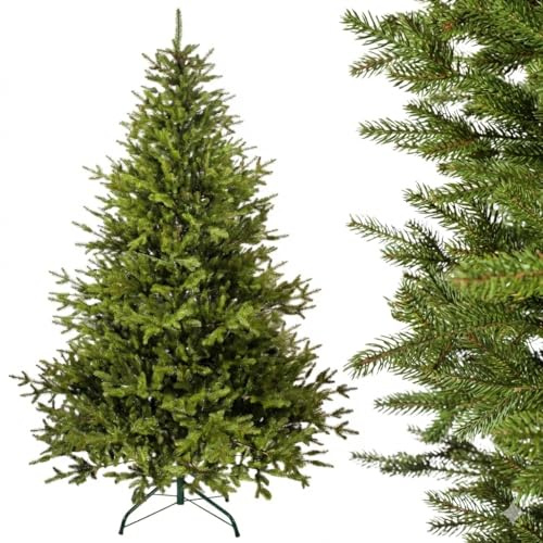 Evergreen Tree® Sapin de Noël Artificiel 180 cm Réaliste - 100% Moulé par Injection, Fabriqué dans l’UE - Sapin Artificiel à L’Aspect Naturel avec Support en Bois Naturel