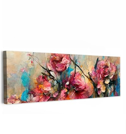 MuchoWow© Wandbilder Schlafzimmer Home Deko XXL Wandbild Wohnung Bild | 120x40 cm - Wohnzimmer Fotoleinwand Panorama Leinwand Wall Decor Groß Kunst - Blumen - Rosa - Rosen - Natur