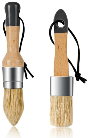 Mister Rui 2-Pack Wax Paint Brush Set, Flat & Oval, Natural Bristle | 2pc stencil paint brushes in flat and oval shapes. Natural bristle for wax, paint, stencils , home decor and DIY art crafts