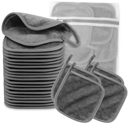 24 Stück Abschminktücher Waschbar, 16x15 cm Microfaser Abschminkpads Waschbar, Wiederverwendbare Mikrofaser Gesichtsreinigungstuch für Daily Travel Erase Cosmetic, Grau