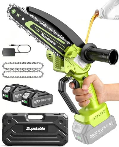 Supstable Mini Chainsaw 6 Inch,Battery Powered Chain Saw Cordless | Electric Saws to Cut Wood and Trees,Hand Saw with 2 Batteries & Oiler for Women Seniors Garden Pruning, Gift for Fathers