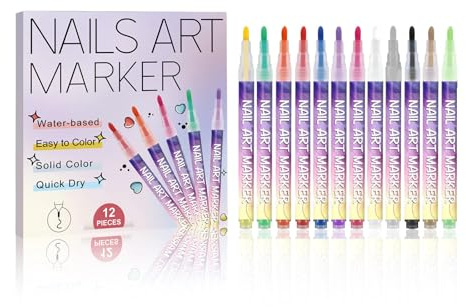 12 Farben Nagellack Stift Set von Satiskid, 3D Gel Nail Art Marker für DIY Designs – Wasserbasierte, Schnelltrocknende Nailart-Stifte für Anfänger & Profis