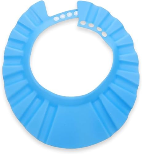 Blue Shower Visor with Wide Brim, Adjustable Snap Shampoo Cap | Lightweight hair washing shield and haircut cape, for shampooing, face protection bathing and haircuts at home