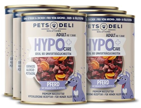 Pets Deli Sensitiv Nassfutter für Hunde mit Pferd, 6x400g | Monoprotein Pferd, seltene hypoallergene Proteinquelle, getreidefrei, ohne Zucker, Premium Qualität