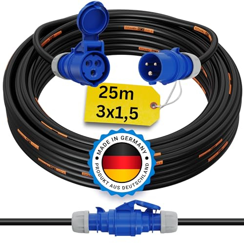 Camping Kabel 25 Meter CEE verlängerungskabel 25m außen TITANEX 3x1,5 PCE Strom Wohnwagen Kabel landstromanschluss wohnmobil Caravan Adapter verlängerung stromkabel verlaengerungskabel Outdoor