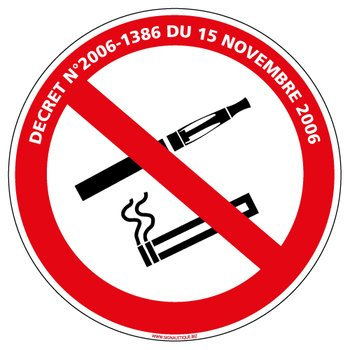 Adhésif - Interdiction de Fumer et de Vapoter Avec Loi - Diamètre 125 mm - Protection Anti-UV
