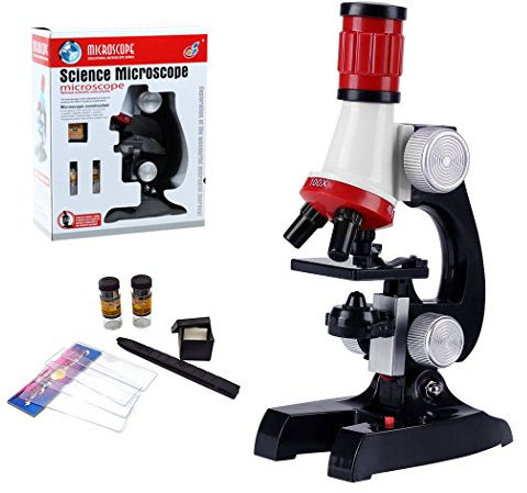 HONPHIER Mikroskop für Kinder Beginner Microscope Kit 100x 400x 1200x Magnification LED Licht, Mikroskopset für Kinder, Schüler