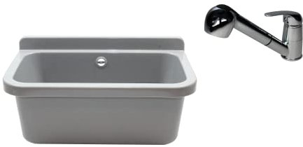 Fregadero con grifo de 55 cm x 34 cm x 21 cm, con rebosadero, para comercios, lavaderos, jardín, incluye desagüe