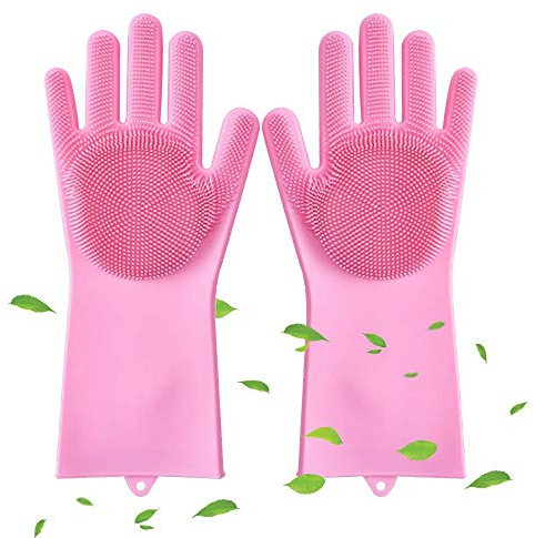 Dishwashing Gloves Magic Reusable Silicone Gloves Silicone Cleaning Brush Dish Washing Sponge Gloves for Washing Dish, Kitchen, Car, Bathroom, Pet Hair Care and More