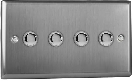 Varilight Quad Momentary Retractive Switch - Classic Brushed Steel With Brushed Steel Buttons, XTM4