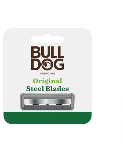 BULLDOG SKINCARE Original Steel Razor Blade Refills for Men, 4 Pack | Tempered steel razor blades, lubricating strip with aloe, 4 refills, for all Bulldog reusable razor handles