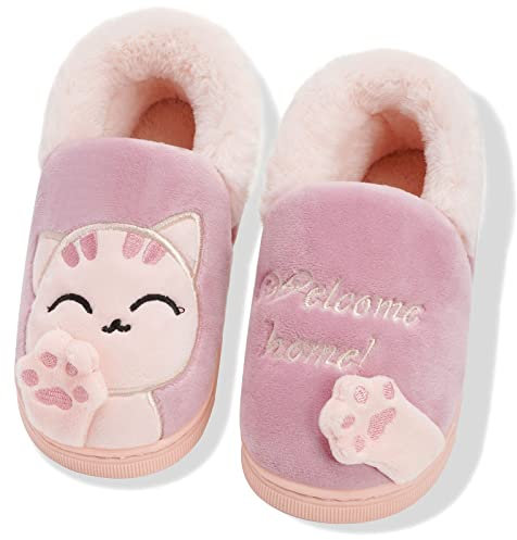 Pantofole Ragazze Ciabatte Bambina Inverno Warm Scarpe di Cotone Slipper Antiscivolo Scarpe Invernali Slipper, Rosso Gatto, 28-29(210)=30/31 EU