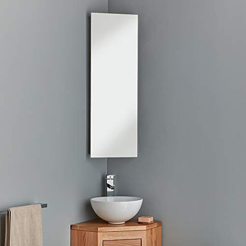 Clickbasin Corner Mirror Bathroom Cabinet With Single Door 900mm x 300mm REIMS | Great Corner Storage Solution with 3 Internal Shelves | Hang Left or Right Door Opening | Optimise Space