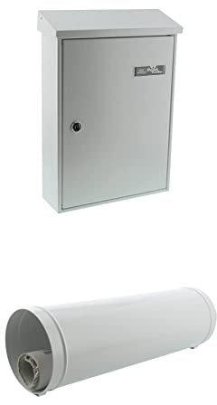Burg-Wächter Außenbriefkasten, A4 Einwurf-Format, Vollflächig verzinkt, Strukturlackiert, Letter 5832 W, Weiß + NEWS 5800 W Zeitungsrolle, Briefkastenergänzung, A4 Einwurf-Format, Stahl weiß