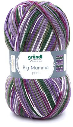 Gründl Wolle Big Mamma Print - XXL Wolle zum Stricken - Großknäuel 400 g / 1040 m - Wolle Farbverlauf aus 100 % Polyacryl - Violett-grün-weiß-moosgrün-lavendel