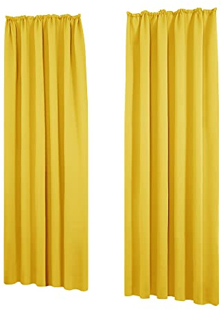 Deconovo Blickdichte Gardine Vorhänge mit Kräuselband Lärmschutz Thermo Winter, 290x140 cm(HöhexBreite), Senfgelb, 2er Set