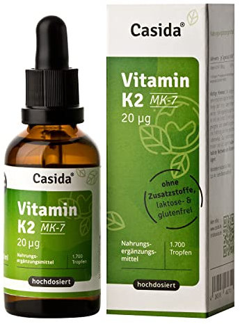 Casida® Vitamin K2 Tropfen Hochdosierte, flüssige Vitamin K2 Tropfen (MK7) mit 99,7% All Trans aus der Apotheke – 100% vegan - 50 ml