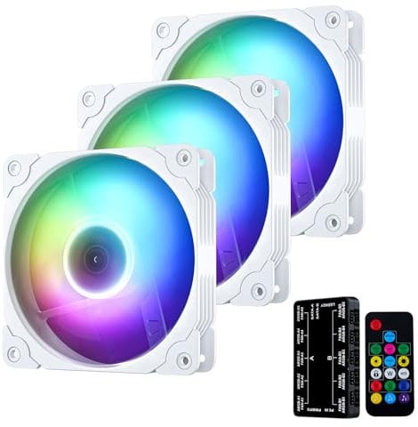 Vetroo 3 Pack 120mm ARGB LED Case Cooling Fan Computer PC Cooler White Frame High Airflow High-Performance Controller Free with 5V 3pin Motherboard Sync