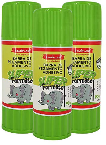 Starplast Pack de 3 Barras de Pegamentos Adhesivos Transparentes XXL, 90gr para Papel, Cartón, Cuero, Tela, Madera ideal para Manualidades, Artesanía, Hacer Maquetas, etc
